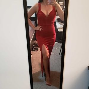 Red formal flattering maxi dress